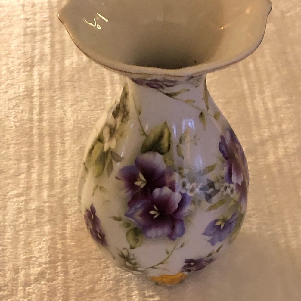 Floral Porcelain Vase with Purple and Gold Accents